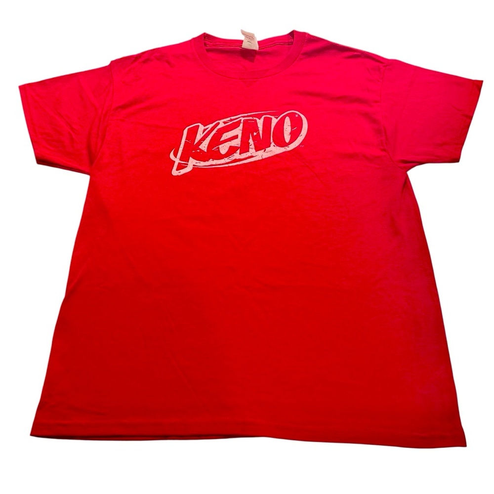 Keno Unisex Red T-Shirt Size Medium Hanes Ecosmart Recycled Content/Material